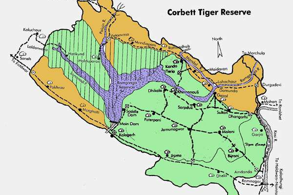Zone map of Jim Corbett National Park India
